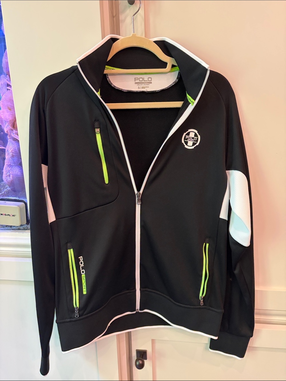 Polo by Ralph Lauren Black Performance Jacket with Neon Green and White Trim